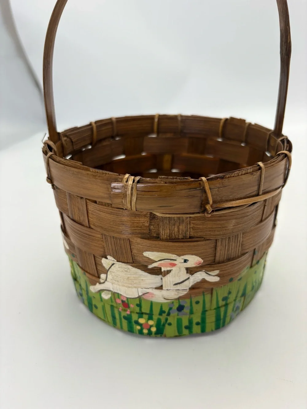 Vintage Handwoven and Hand Painted Easter Bunny Basket